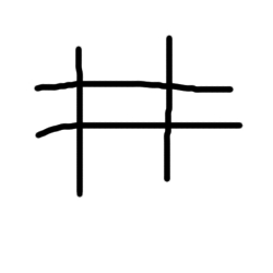 Imagen hecha a mano pero con un computador de una cuadrícula de tres por tres sin bordes negra sobre un fondo blanco